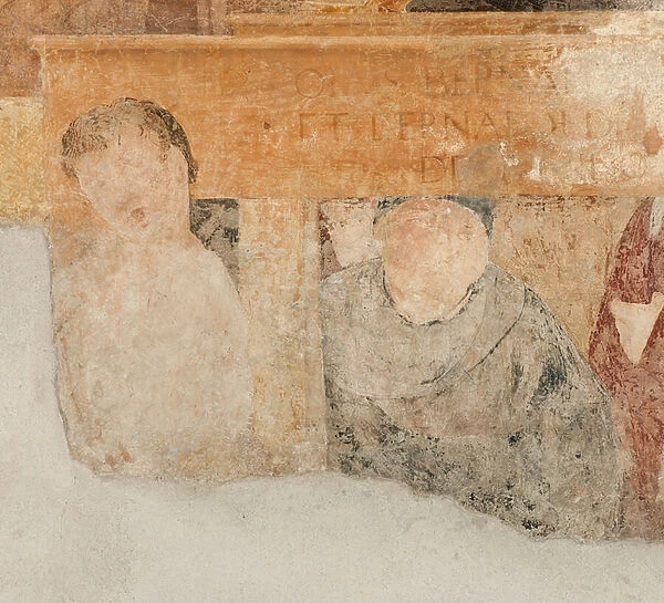 Milan, S. Pietro in Gessate Church, Grifi Chapel, Bernardino Butinone and Bernardo Zenale, 1489  /  93, Judges a kneeling offender, Spectators lower part, Detail