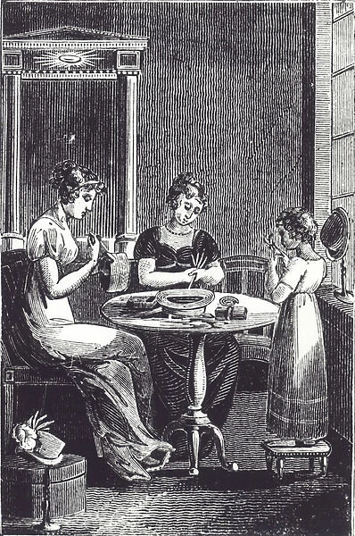 Milliners making hats, early 19th century (engraving)
