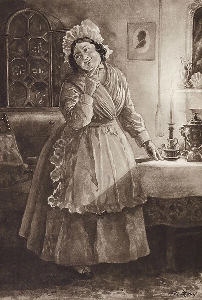 Mrs Bardell from The Pickwick Papers, by Charles Dickens (gravure)
