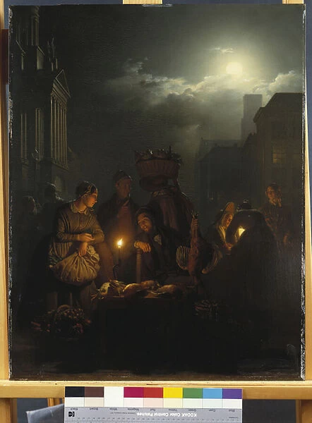 Night Market in Antwerp (oil on panel)