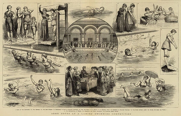 Some Notes at a Ladies Swimming Competition (engraving)