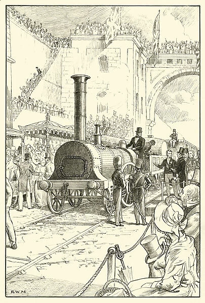 Opening of Liverpool & Manchester Railway (ink on paper)