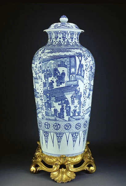 One of a pair of blue and white soldier vases on ormolu bases, c