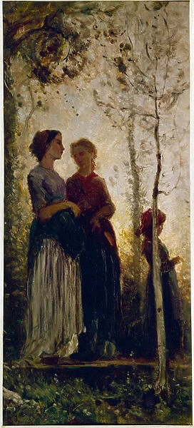 Three peasants with trees (oil on canvas, 1875)