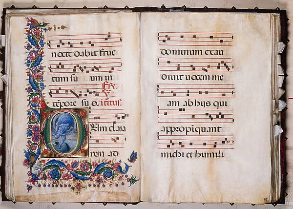 Piccolomini Library: choir book, cod. 20. 5, ff. 36v-37r with 'Aeolus', by Liberale da Verona (about 1445 - 1527  /  9)