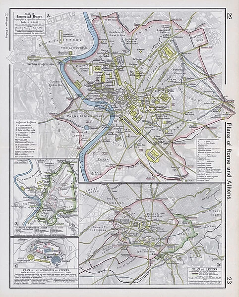 Plans of Rome and Athens (colour litho)