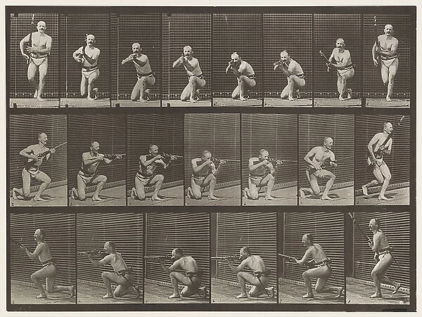 Plate 356. Kneeling, Firing and Rising, 1872-85 (collotype on paper)