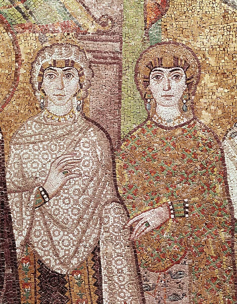 Portrait of Antonina, wife of Belisarius and her daughter (detail of a mosaic, c. 547)