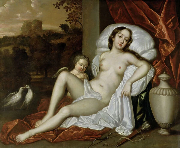 Portrait of Nell Gwynne (1650-87) as Venus, with her son, Charles Beauclerk (1670-1726), as Cupid (oil on canvas)