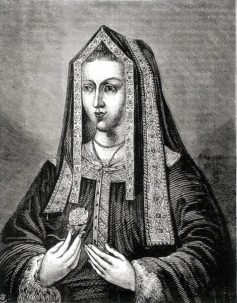 Portrait of Queen Elisabeth wife of Henry VII - in 'Cassells illustrated history of England', vol. II, by William Howitt, 1857