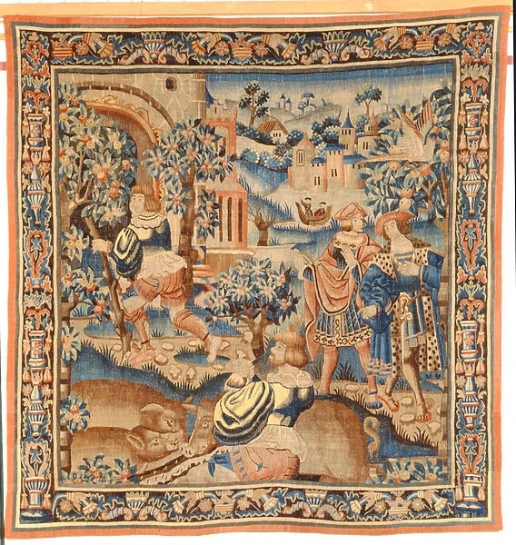 The prodigal son watching his swine, from a tapestry series depicting the parable of