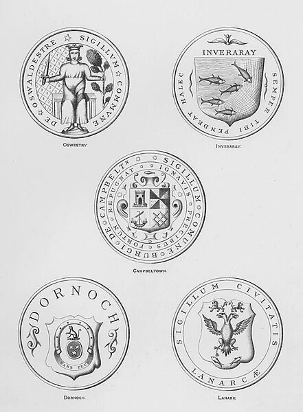 Public arms: Oswestry; Inveraray; Campbeltown; Dornoch; Lanark (engraving)