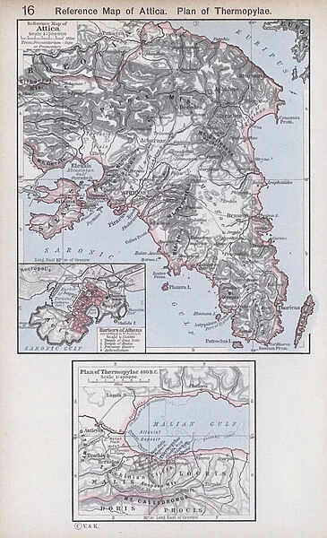 Reference Map of Attica; Plan of Thermopylae (colour litho)