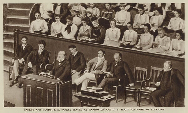 Sankey and Moody, I D Sankey Seated at Harmonium and D L Moody on Right of Platform (b  /  w photo)