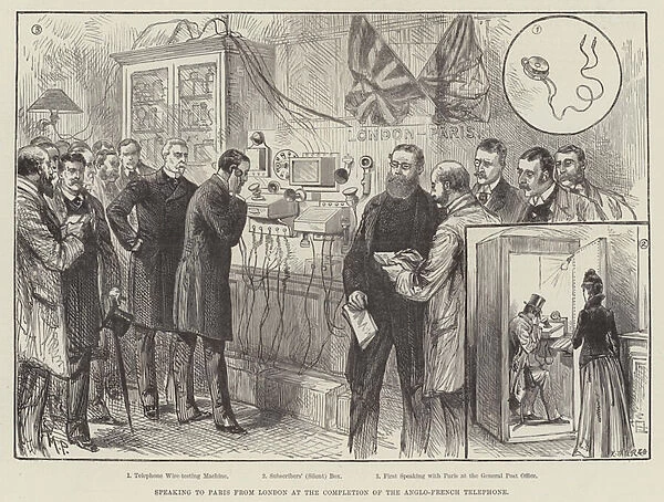 Speaking to Paris from London at the Completion of the Anglo-French Telephone (engraving)