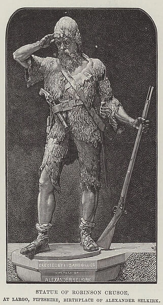 Statue of Robinson Crusoe, at Largo, Fifeshire, Birthplace of Alexander Selkirk (engraving)