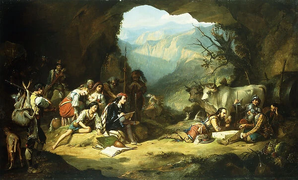 The Studio of Salvator Rosa in the Mountains of the Abruzzi, (oil on canvas)