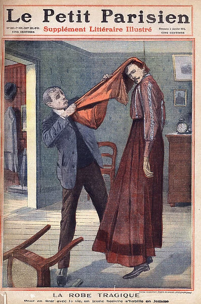 Suicide of a man who dressed as a woman before hanging himself in Paris. Engraving