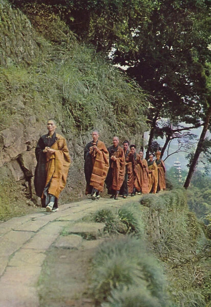 Taiwan: Buddhist monks climbing mountain, 1963 (photo)