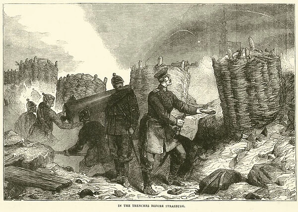 In the trenches before Strasburg, September 1870 (engraving)