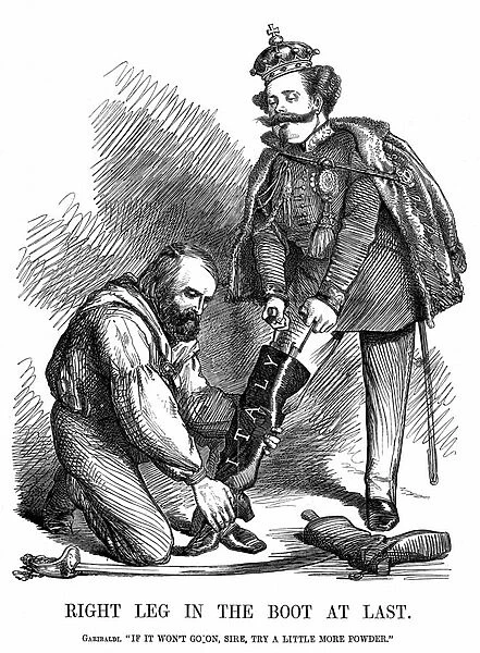 Unification of Italy: Giuseppe Garibaldi (1807-1882) helping Victor Emmanuel II (1820-78