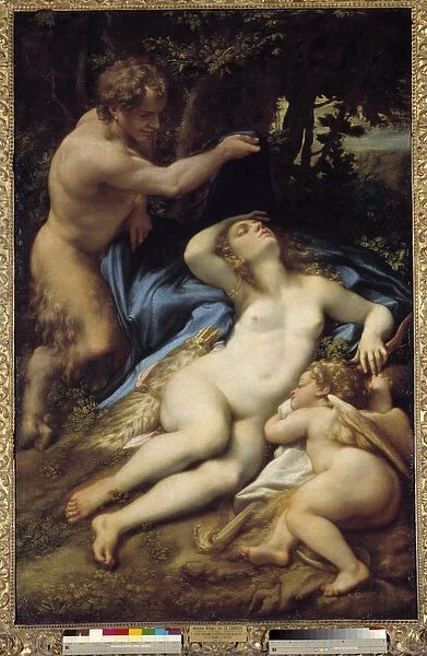Venus, Satyre and Cupid Painting by Antonio Allegri (dit Correggio ou Le Correge