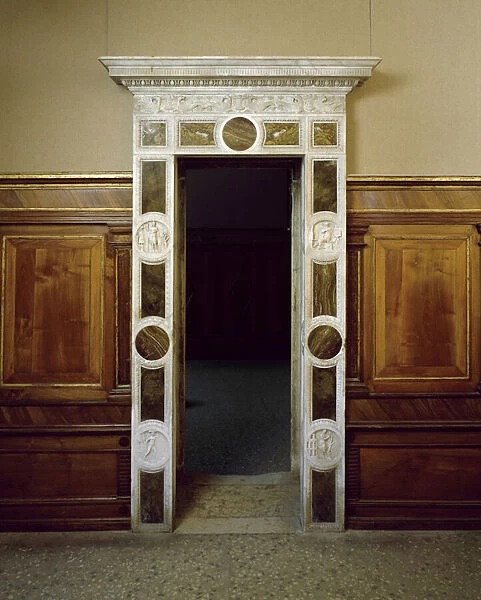 View of a marble door carved from the studiolo of Isabella d Este, late 15th century (photography)
