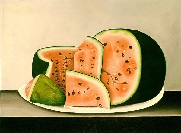American 19th Century, Watermelon on a Plate, mid 19th century, oil on canvas