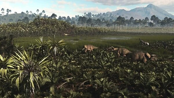 Dinosaurs graze the lush delta lands of North America 76-74 million years ago