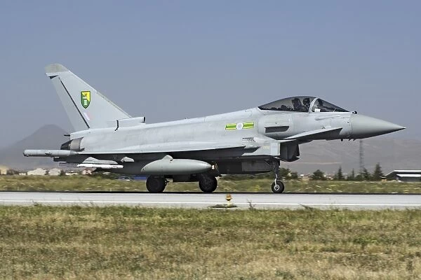 A Royal Air Force Typhoon FGR4 taxiing on the runway