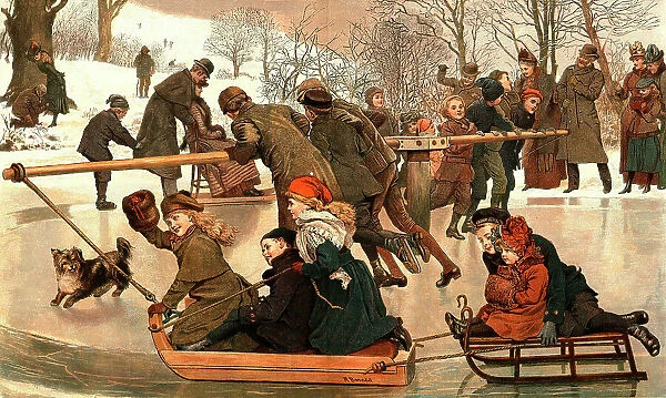 'A Merry - Go - Round on the Ice' after Robert Barnes, R.W.S. 1890. Creator: Robert Barnes. 'A Merry - Go - Round on the Ice' after Robert Barnes, R.W.S. 1890. Creator: Robert Barnes