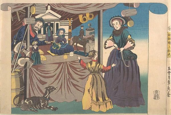 Color Print of a Copperplate Picture of a Toy Shop, 1860. Creator: Sadahide Utagawa