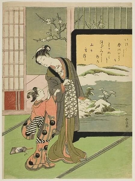 Courtesan and Her Child Attendant Playing with a Cat, c. 1768. Creator: Suzuki Harunobu