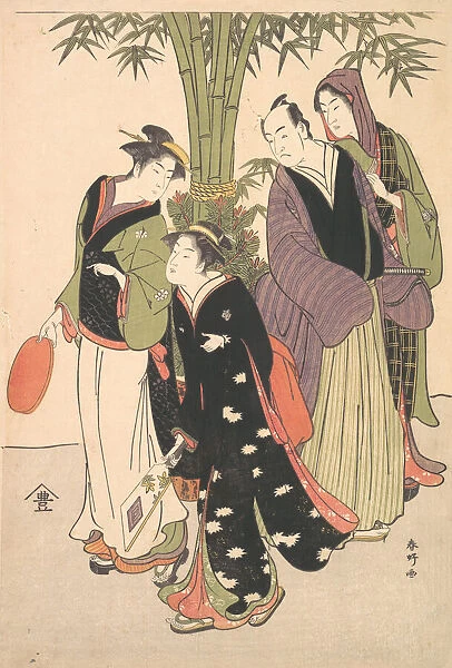 Kabuki Actors Segawa Kikunojo III and Ichikawa Monnosuke II and Two Courtesans Celebr... ca. 1790s. Creator: Katsukawa Shunko