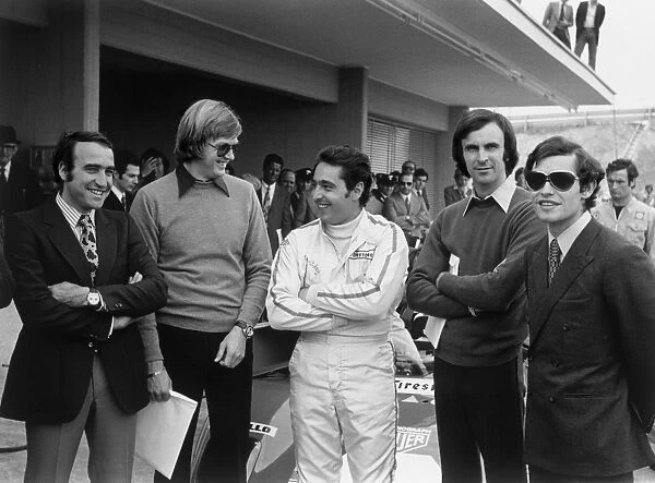 1972 Formula One World Championship: L to R: Ferrari drivers Clay Regazzoni, Ronnie Peterson, Peter Schetty Tim Schenken and Jacky Ickx, pictured
