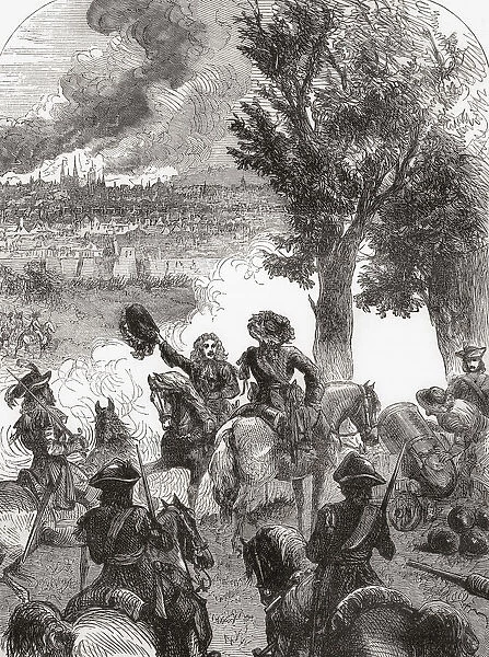 The Bombardment of Brussels, 1695, by the troops of Louis XIV during the Nine Years War. From Cassells Illustrated History of England, published c. 1890