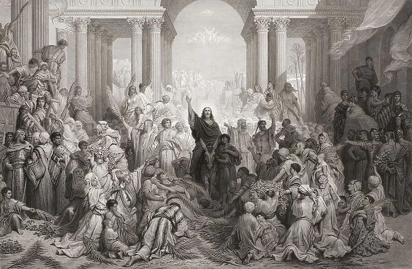 Christs Entry into Jerusalem. After a 19th century engraving by Frank Hunter Potter from a work by Gustave Dore