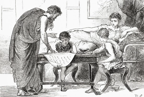 Cornelia Africana, c. 190s - c. 115 BC, mother of The Gracchi brothers, Tiberius and Gaius. From Cassells Illustrated Universal History, published 1883