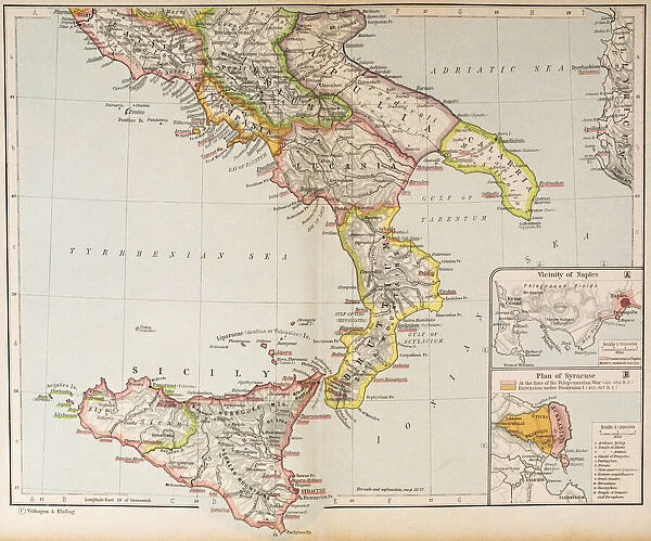 Map of Ancient Italy, southern part. From Historical Atlas, published 1923