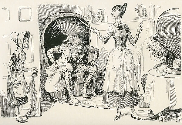 The Smallweed Family. 'what Work Are You About Now?'Says Judy Smallweed, Like A Very Sharp Old Beldame. 'i m A Cleaning The Upstairs Back Room, Miss, 'Replies Charley. 'mind You Do It Thoroughly, And Don t Loiter. Make Haste! Go Along!'Illustration By Harry Furniss For The Charles Dickens Novel Bleak House, From The Testimonial Edition, Published 1910