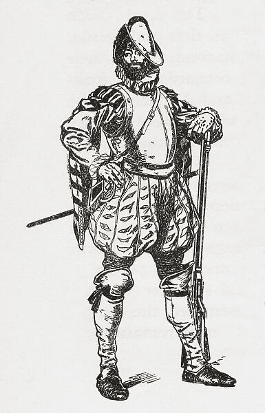 A Spanish soldier of the 16th century. From Britain and Her Neighbours, 1485 - 1688, published 1923