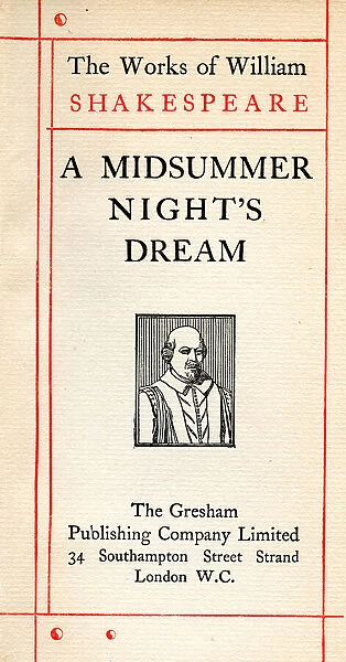 Title page from the Shakespeare play A Midsummer Nights Dream. From The Works of William Shakespeare, published c. 1900