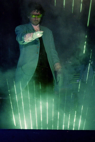 French composer and performer Jean Michel Jarre seen here on stage playing a laser harp