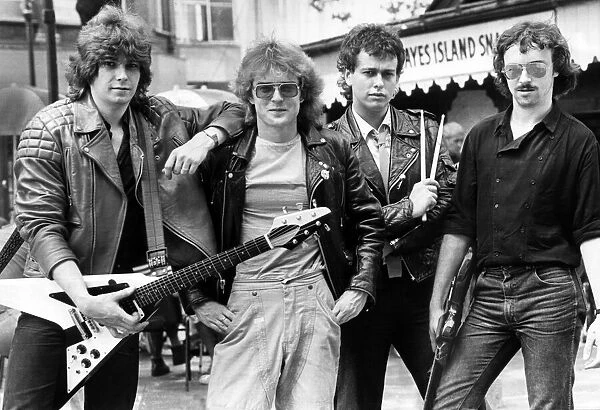 Members of Ceffyl Pren, the Cardiff based welsh language rock group. 13th July 1983