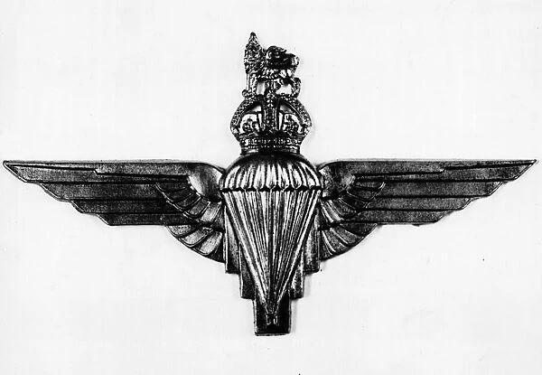 The new cap badge of the Parachute Regiment. May 1943
