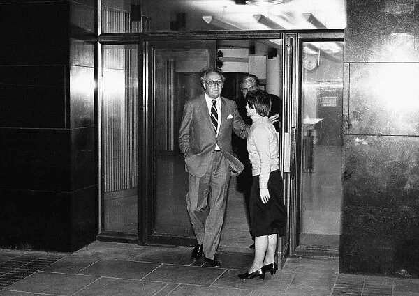 Sir Freddie Laker and Tiny Rowlands leave the Board of Trade building in Victoria