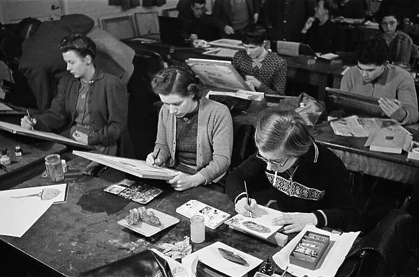 Students in class at Saint Martins School of Art, London. November 1947
