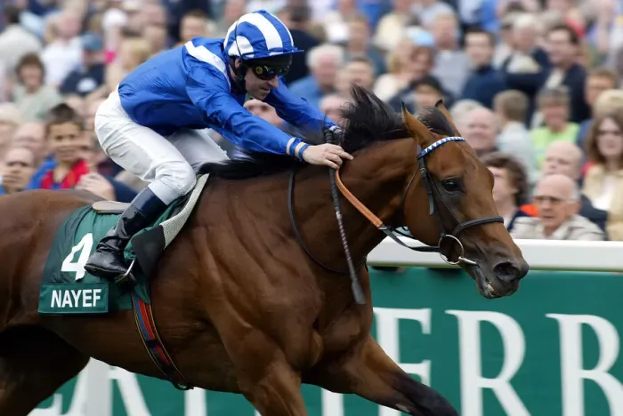 Framed Print : Nayef Ridden By Richard Hills York Races York Racecourse, York 20 August 2002 Date