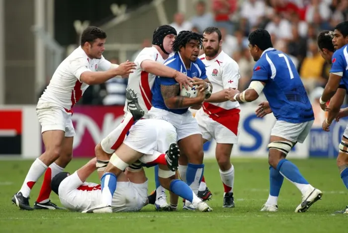 Framed Print : Alfie Vaeluaga Holds Off England Framed Print : Alfie Vaeluaga Holds Off England
