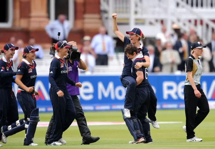 Framed Print : Charlotte Edward and Claire Taylor Celebrate Win Framed Print : Charlotte Edward and Claire Taylor Celebrate Win